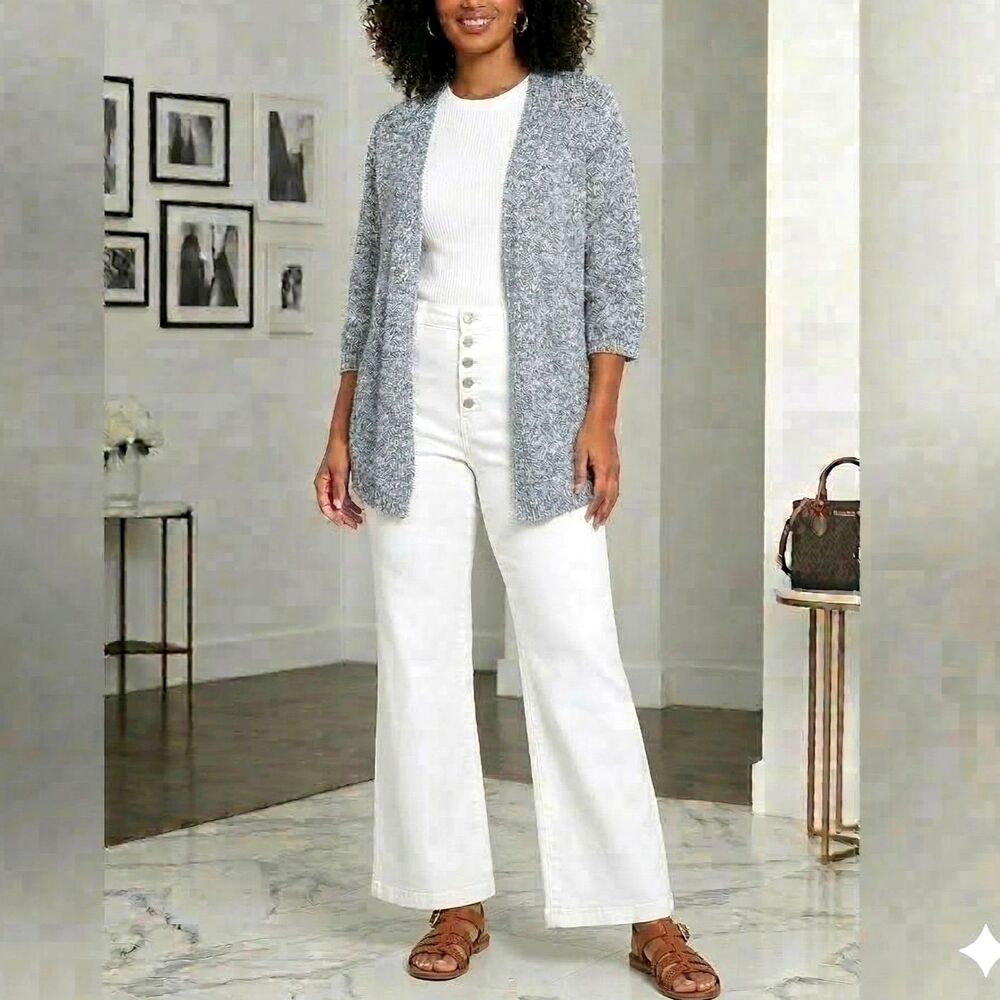 Chico's Blue and White Sparkly Chunky Knit Sweater Cardigan